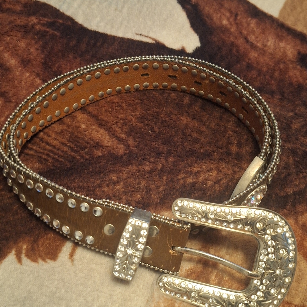 Western Silver and Brown Studded Women's Belt